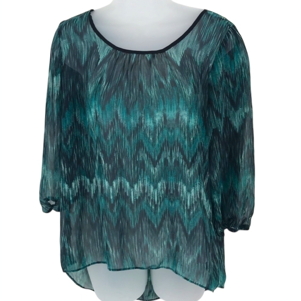 Iz Byer‎ Green and Black Sheer Blouse w/ Cage Back